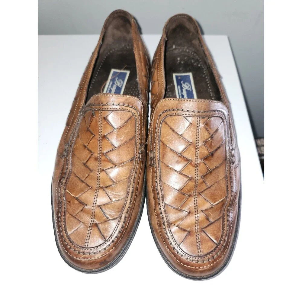 Bragano by Cole Hahn Made in Italy Brown Woven Leather Men's Size 8.5 Loafers